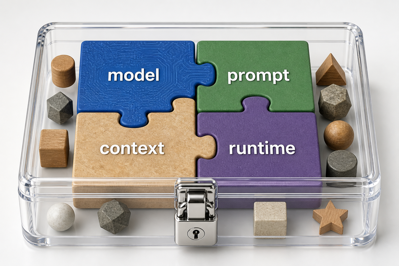 A transparent lockbox binds model, prompt, context, decoding, schema, evaluator, and runtime version tokens into one baseline identity.