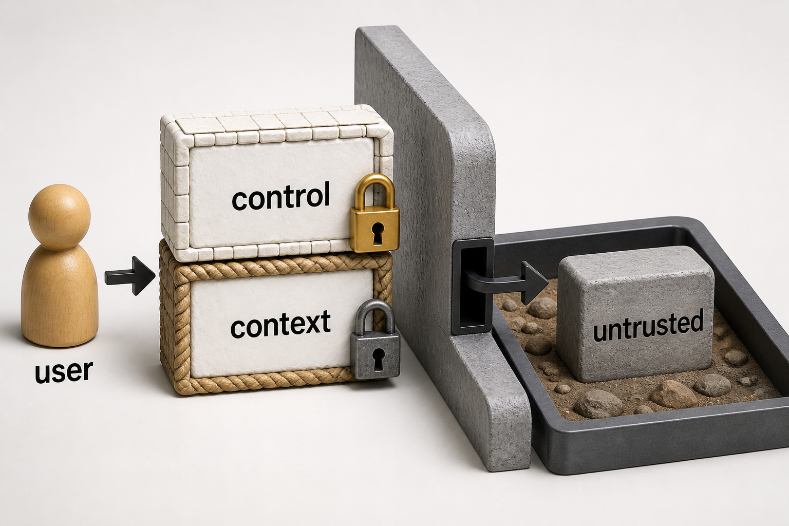 A message stack separates trusted application control from user intent, context, and untrusted content using solid trust boundaries.