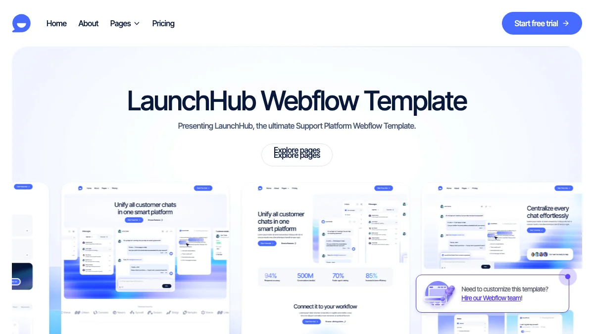Screenshot of the LaunchHub theme homepage
