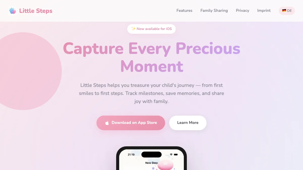 Screenshot of the LittleSteps theme homepage