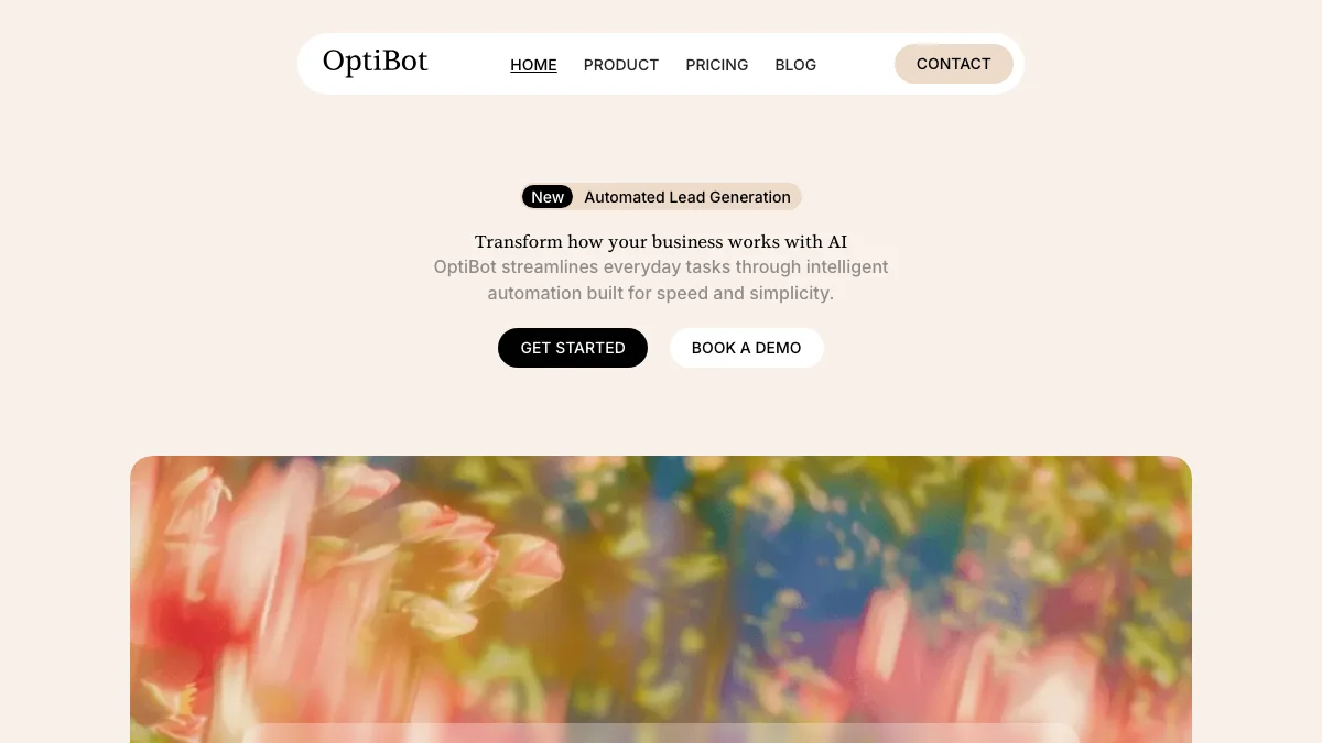 Screenshot of the OptiBot theme homepage