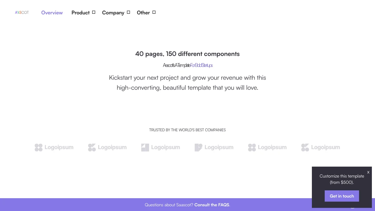 Screenshot of the Aascot theme homepage