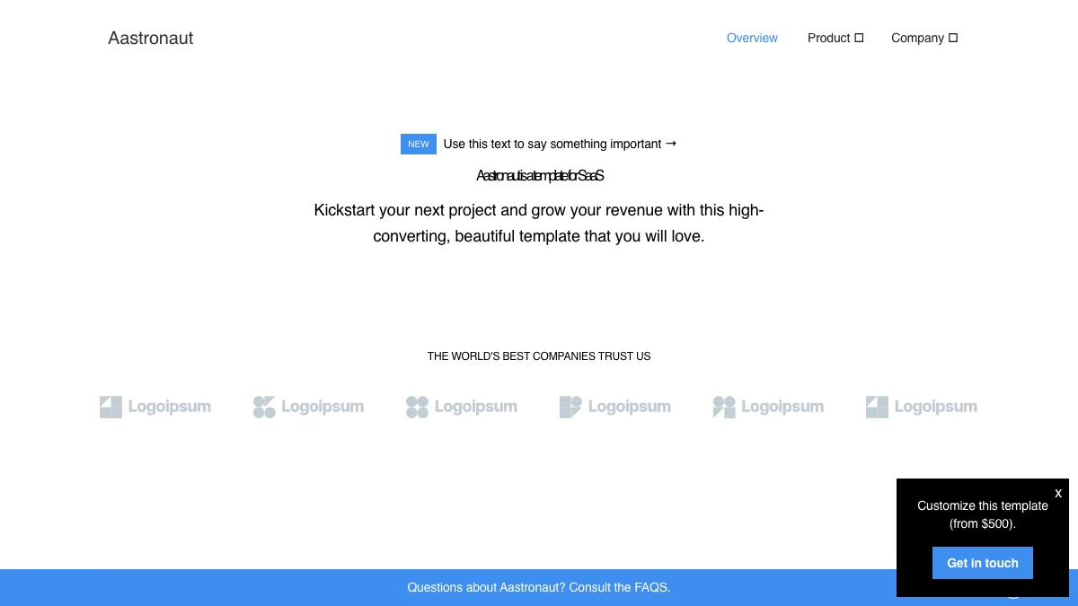 Screenshot of the Aastronaut theme homepage