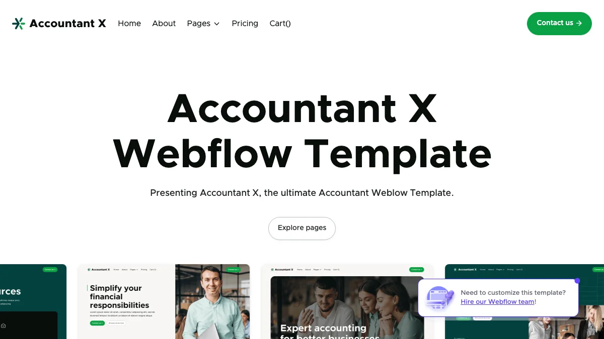 Screenshot of the Accountant X theme homepage