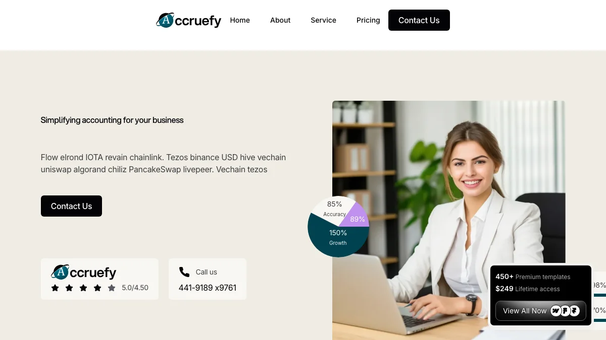 Screenshot of the Accruefy theme homepage
