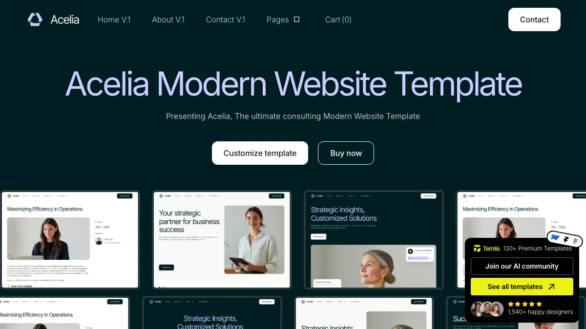 Screenshot of the Acelia theme homepage