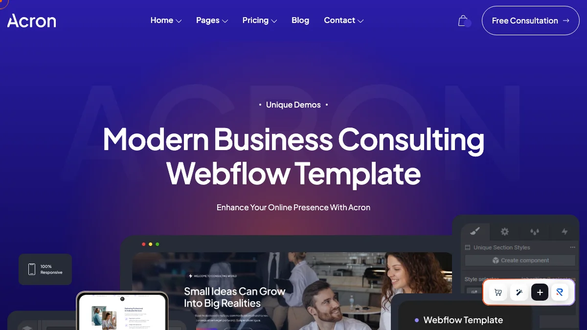 Screenshot of the Acron theme homepage