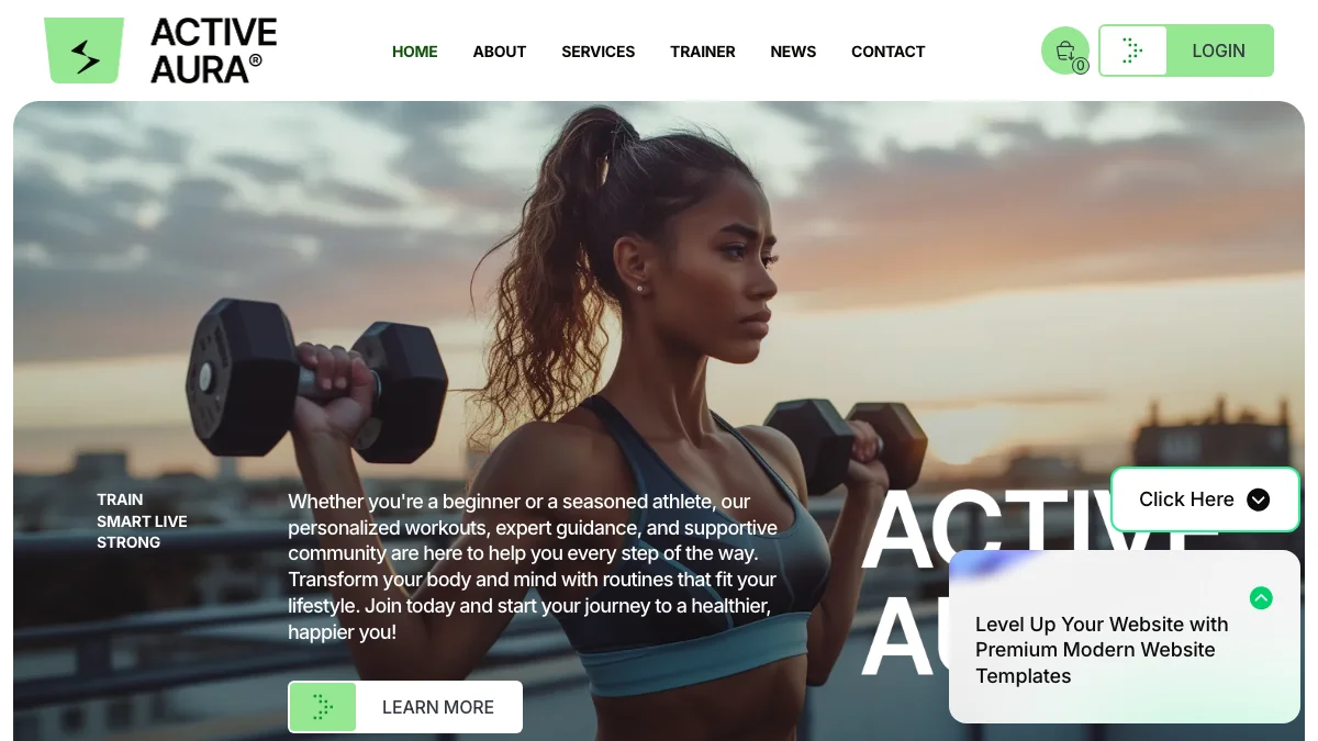 Screenshot of the Active Aura theme homepage