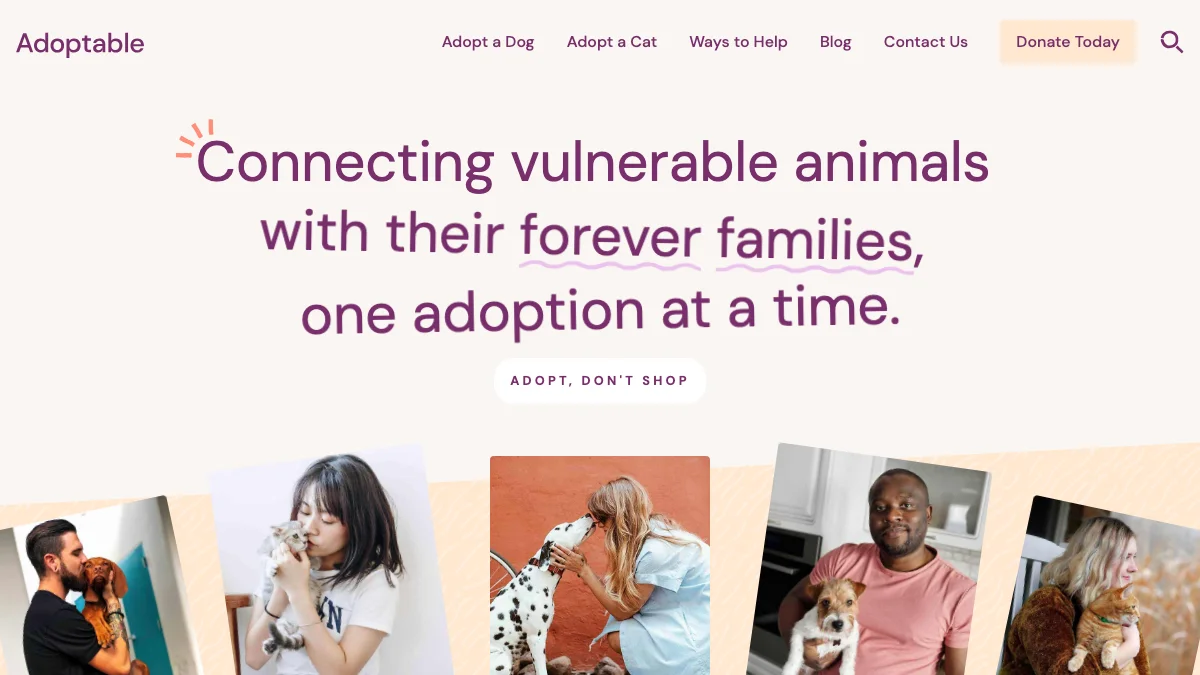 Screenshot of the Adoptable theme homepage