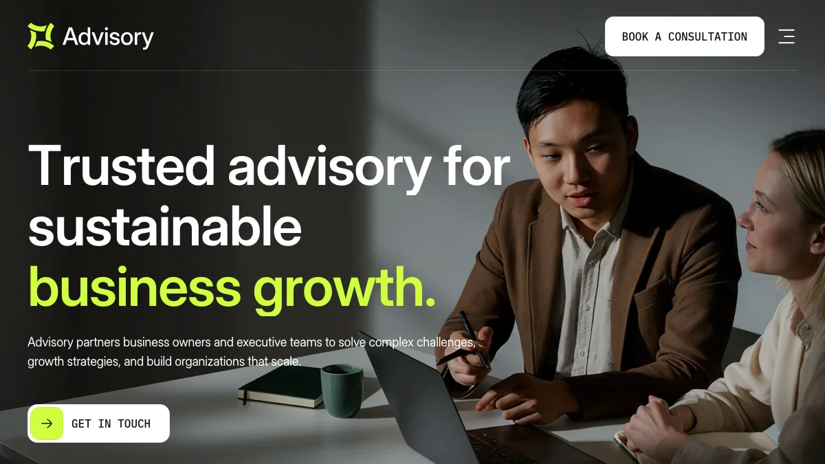 Screenshot of the Advisory theme homepage