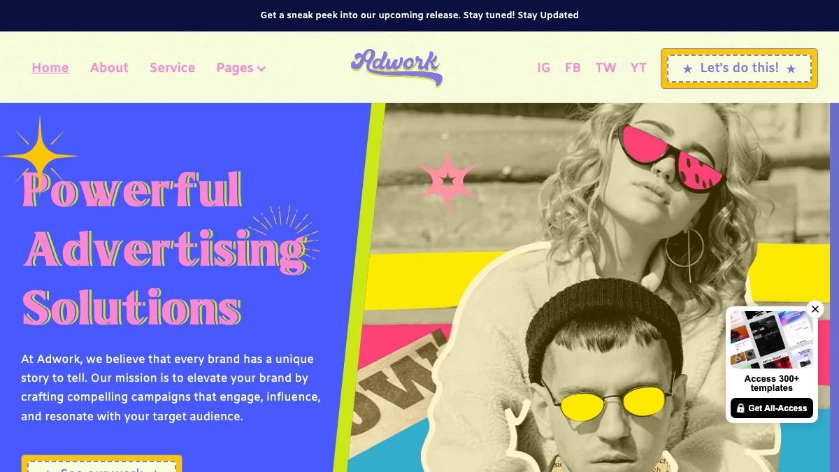 Screenshot of the Adwork theme homepage