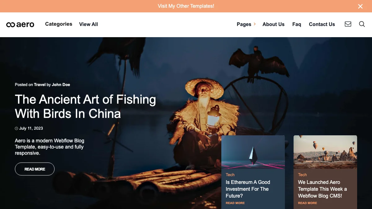 Screenshot of the Aero theme homepage