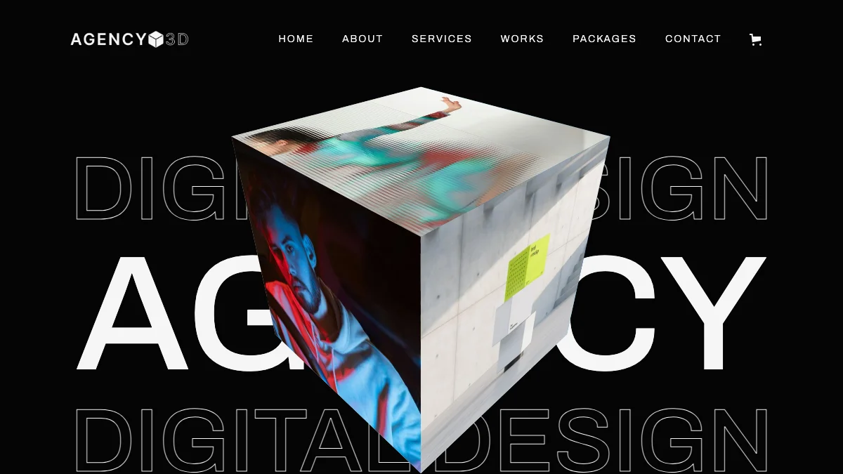 Screenshot of the AGENCY3D CUBE theme homepage