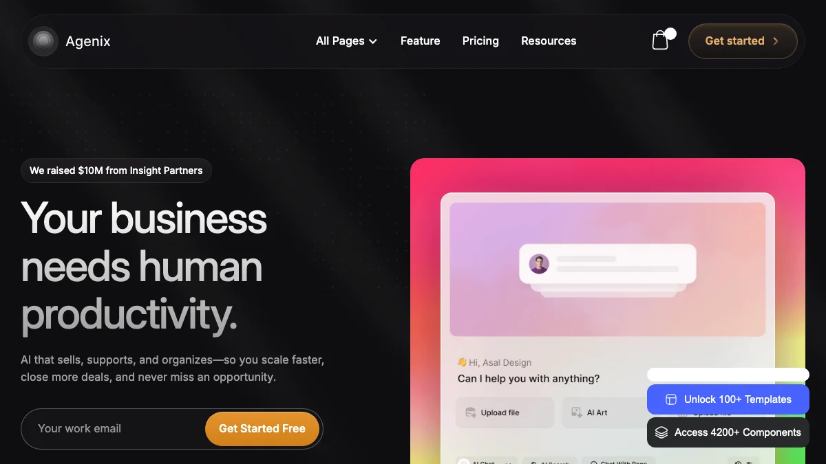 Screenshot of the Ageniix theme homepage