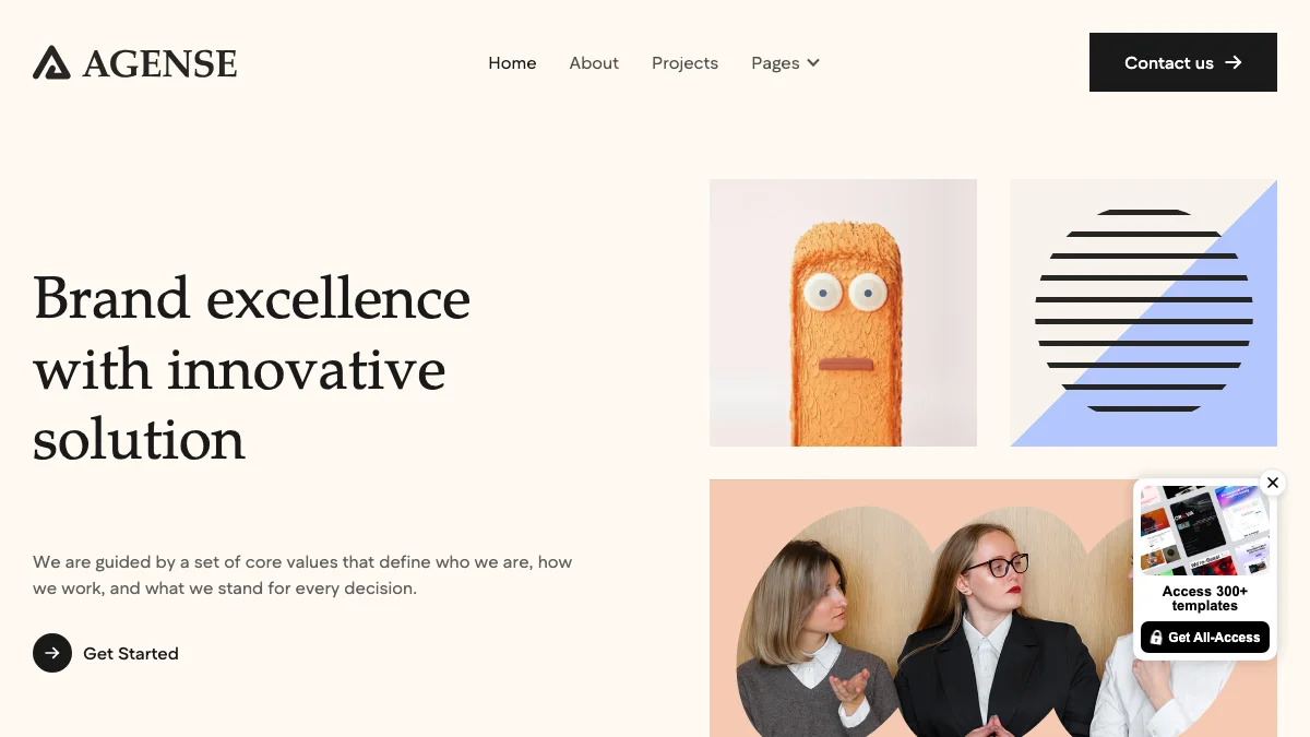 Screenshot of the Agense theme homepage
