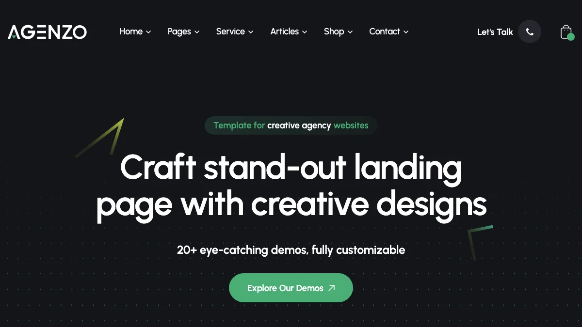 Screenshot of the Agenzo theme homepage