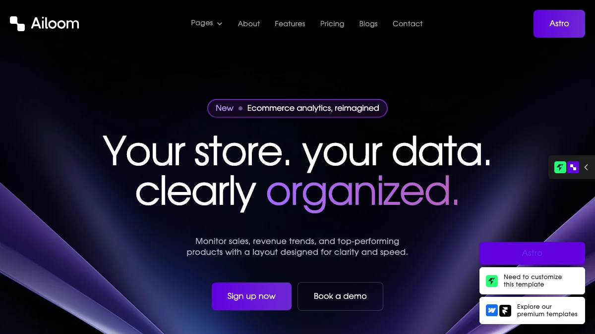 Screenshot of the Ailoom theme homepage