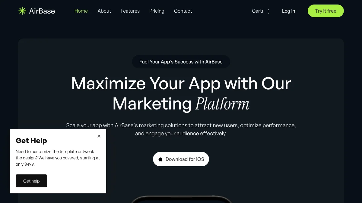 Screenshot of the AirBase X theme homepage