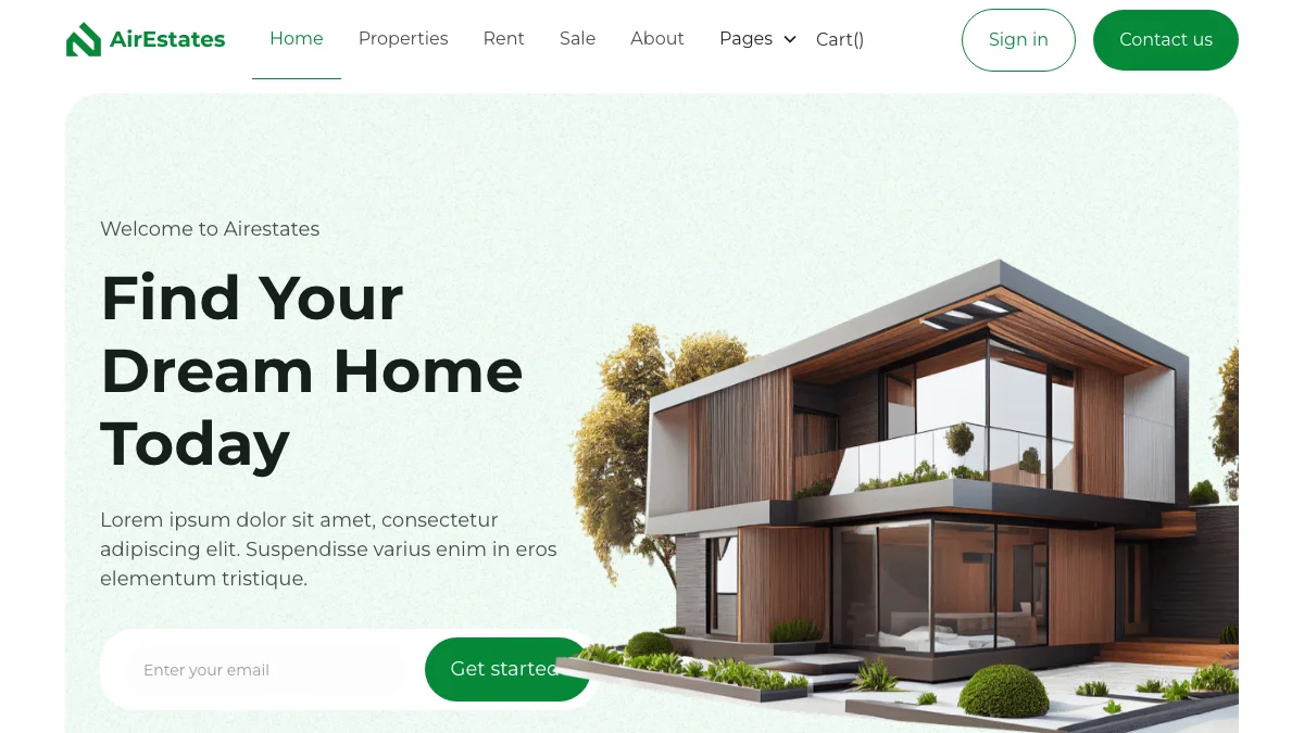 Screenshot of the AirEstate theme homepage