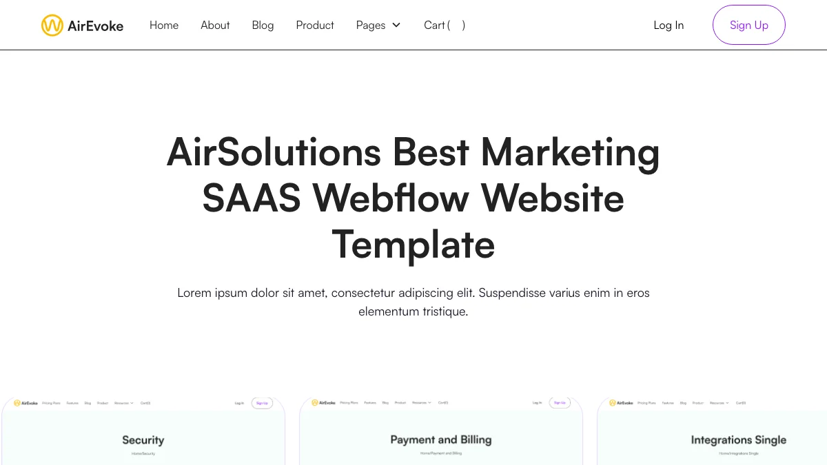 Screenshot of the AirEvoke theme homepage