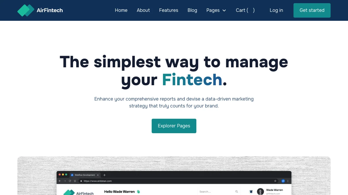 Screenshot of the AirFintech theme homepage