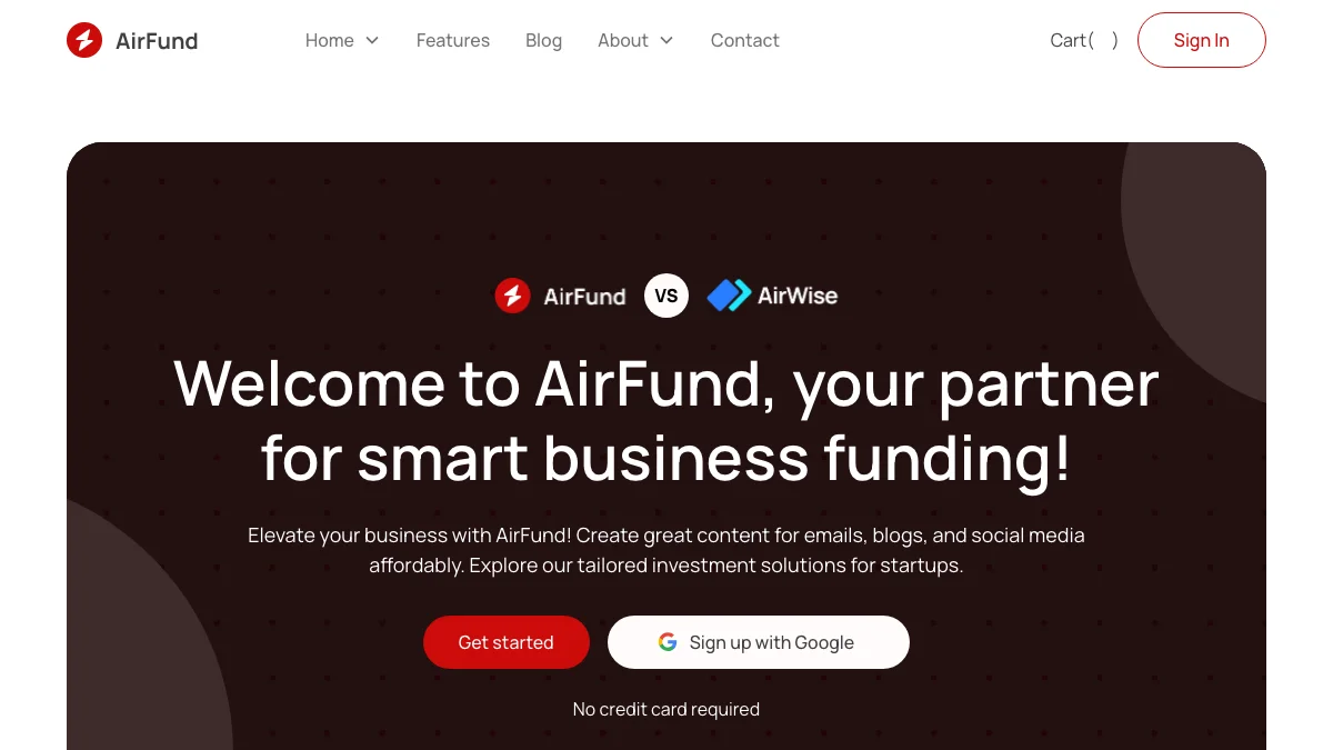 Screenshot of the AirFund X theme homepage