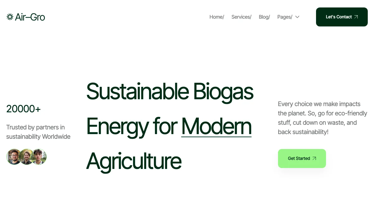 Screenshot of the AirGro theme homepage