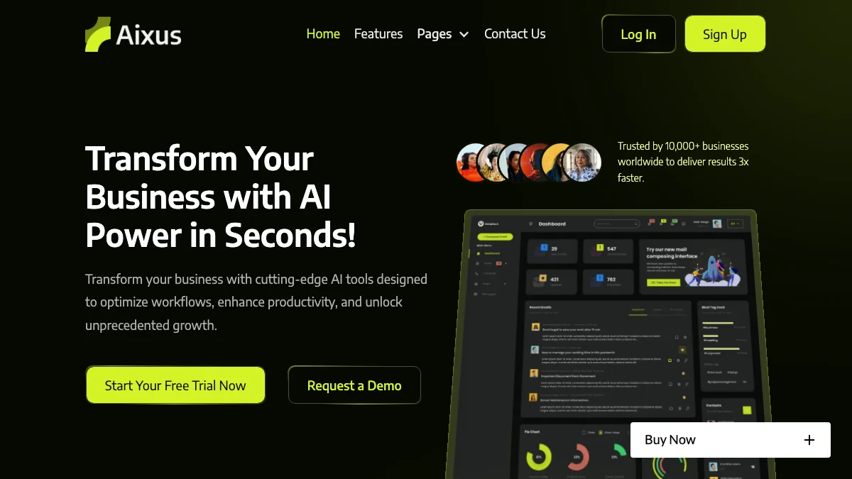 Screenshot of the Aixus theme homepage