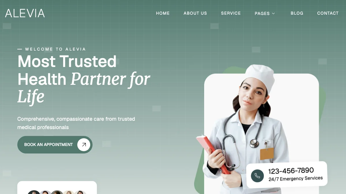 Screenshot of the Alevia theme homepage