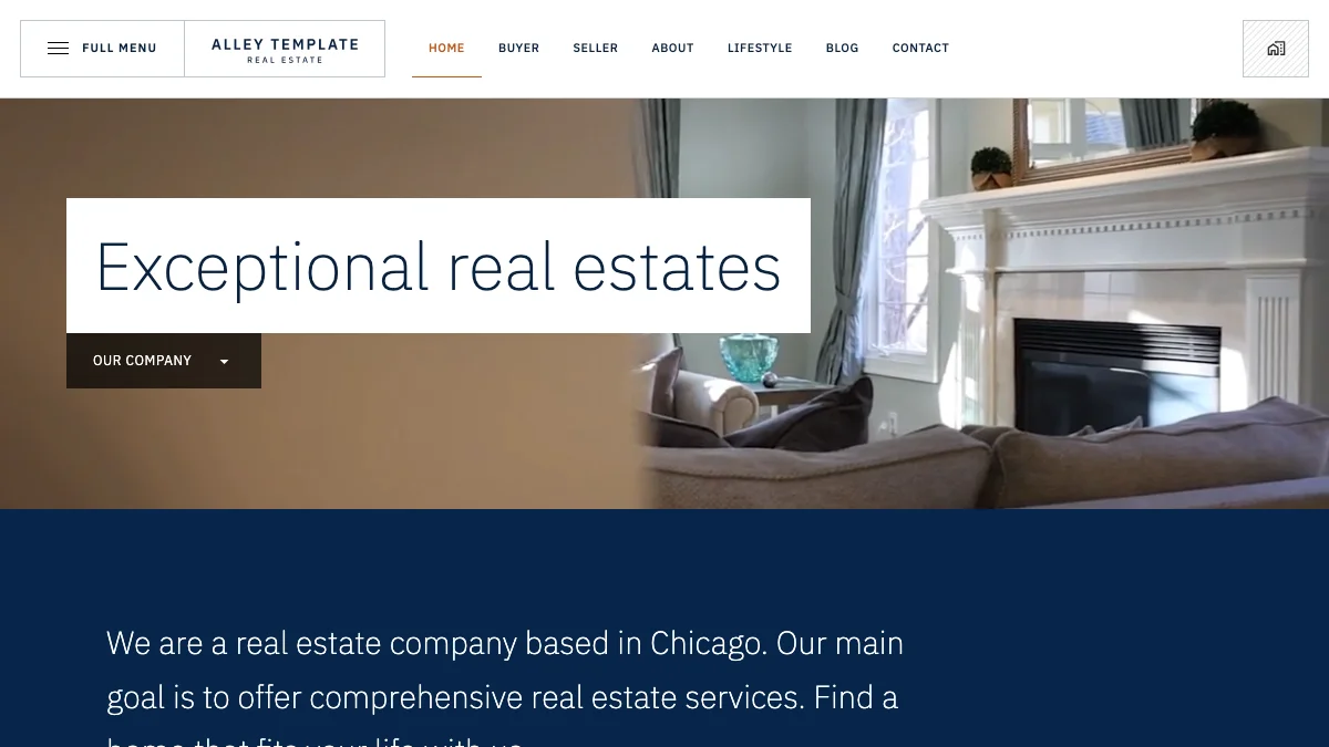 Screenshot of the Alley theme homepage