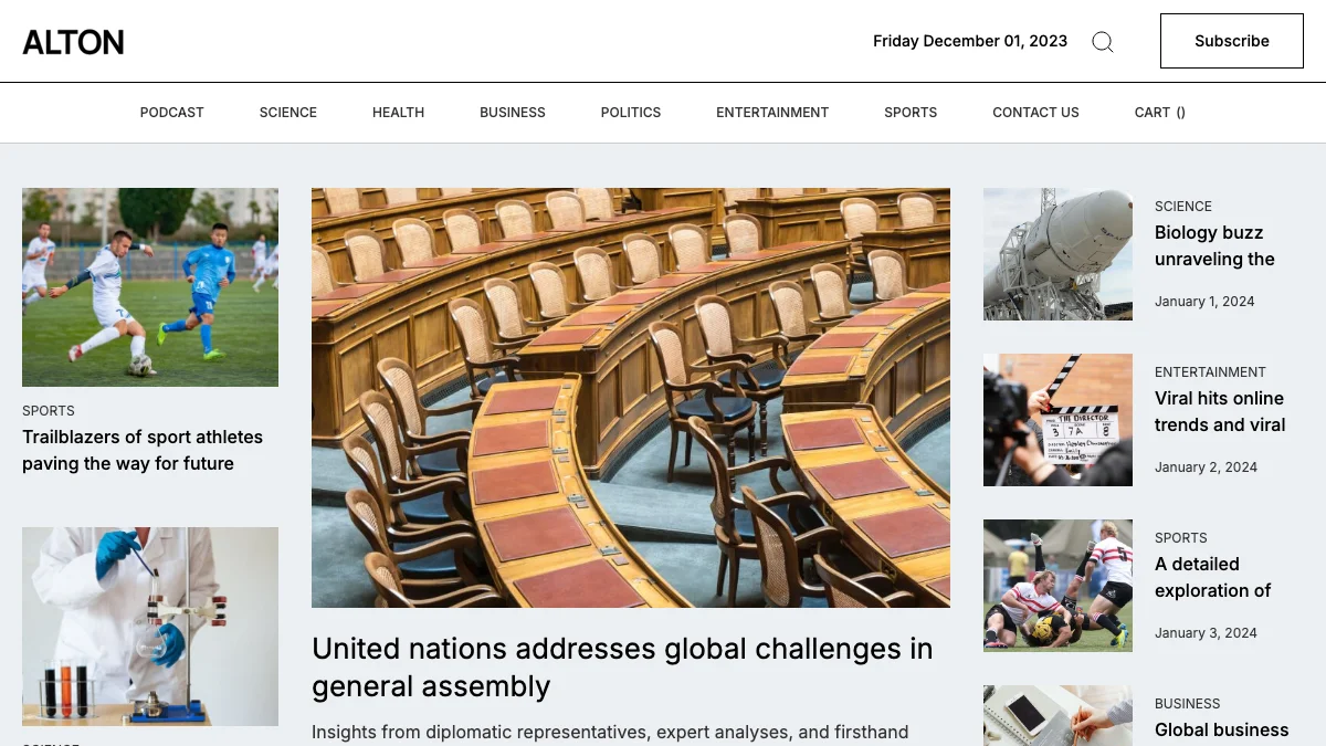 Screenshot of the Alton theme homepage