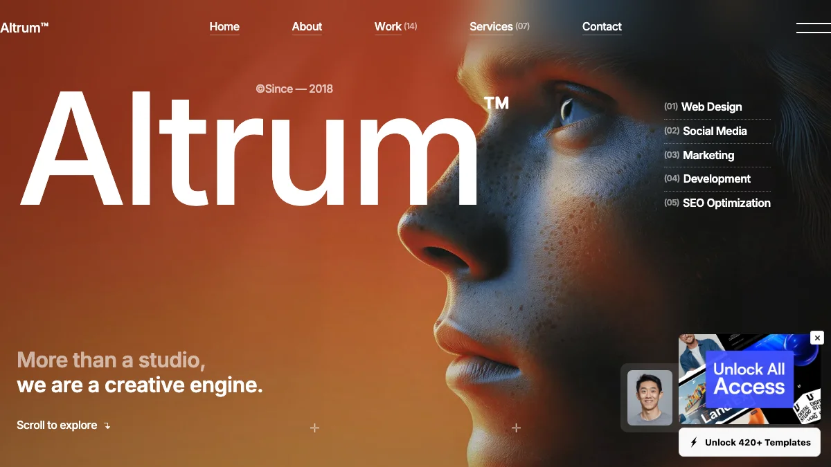 Screenshot of the Altrum theme homepage