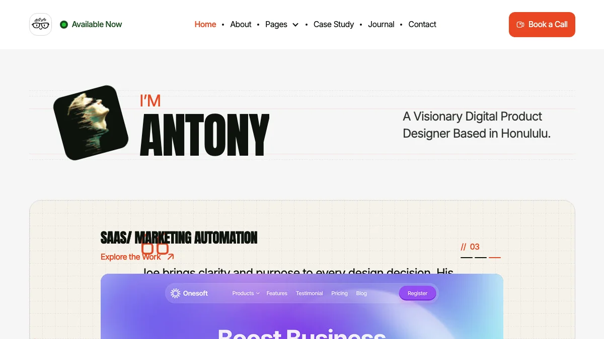 Screenshot of the Antony theme homepage