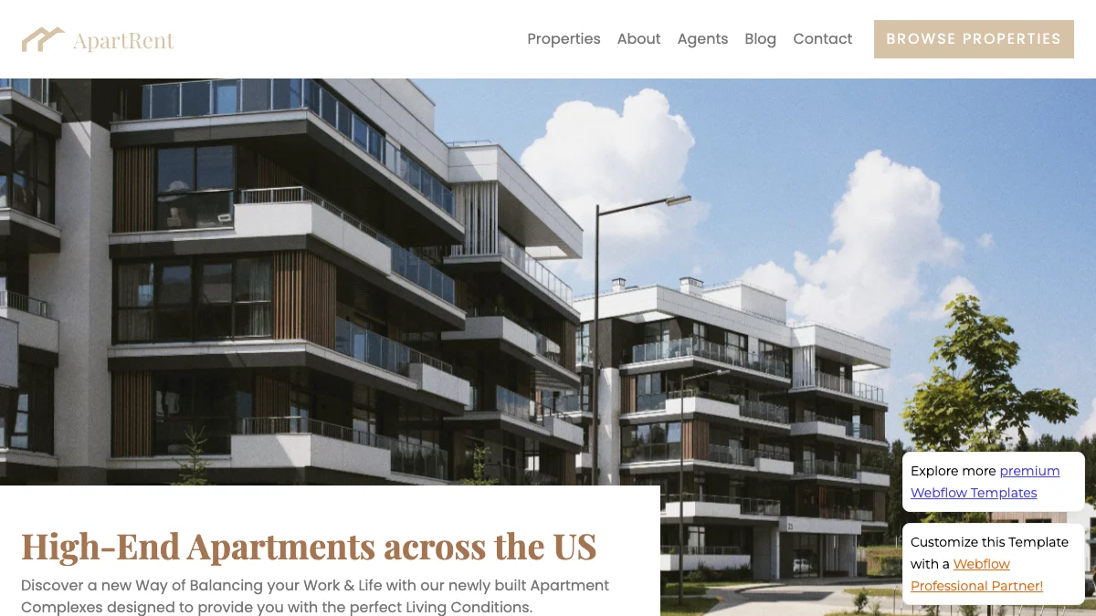 Screenshot of the ApartRent theme homepage