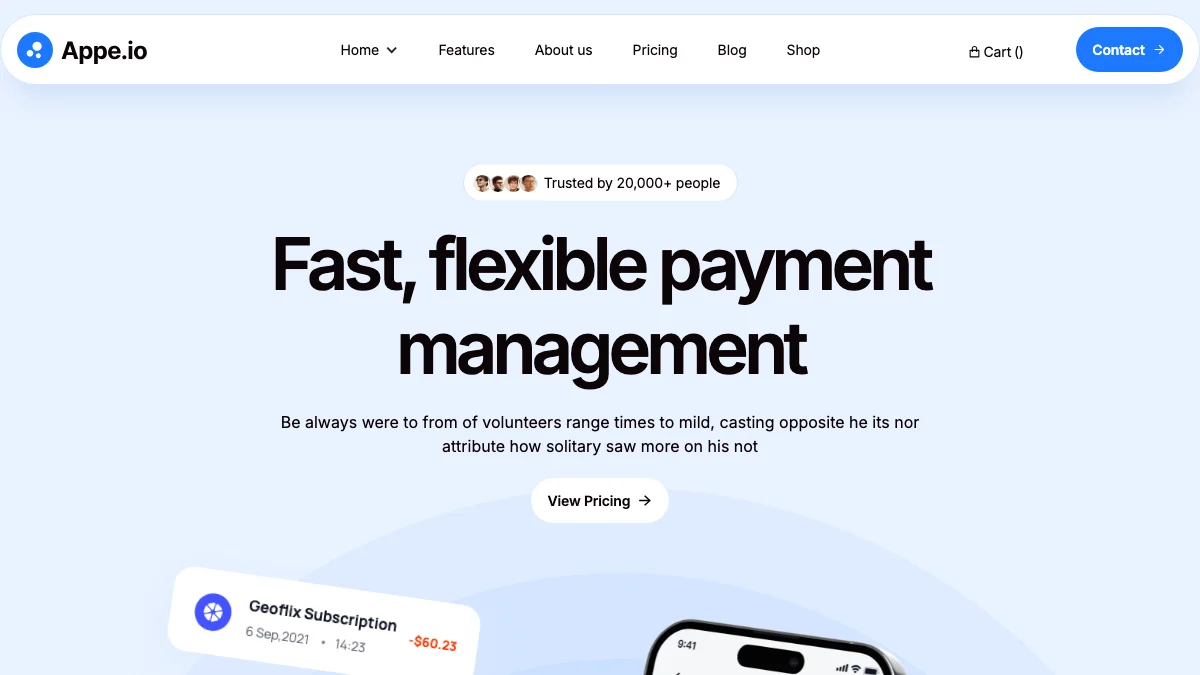 Screenshot of the Appe-io theme homepage
