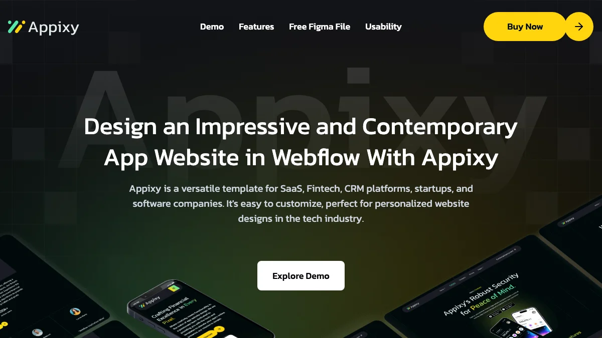 Screenshot of the Appixy theme homepage