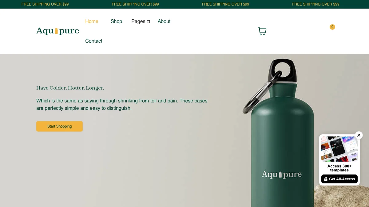 Screenshot of the Aquapure theme homepage