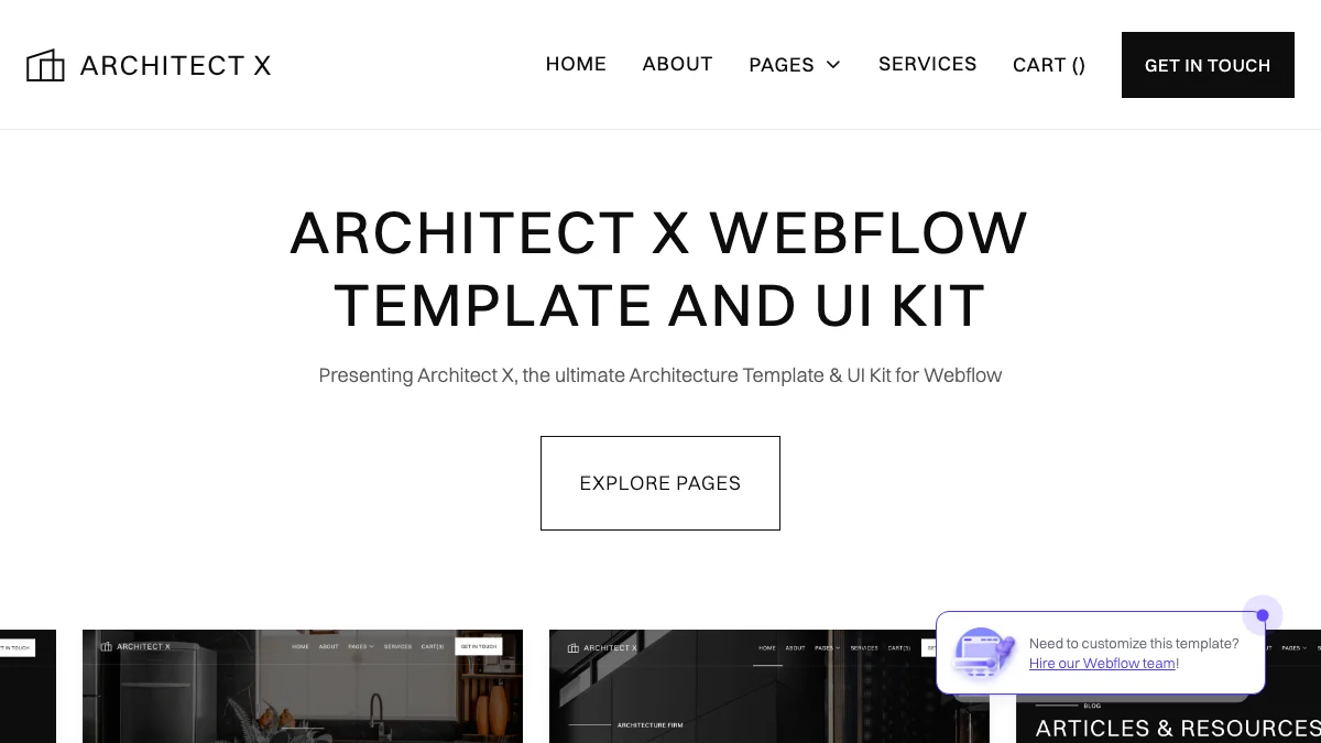 Screenshot of the Architect X theme homepage