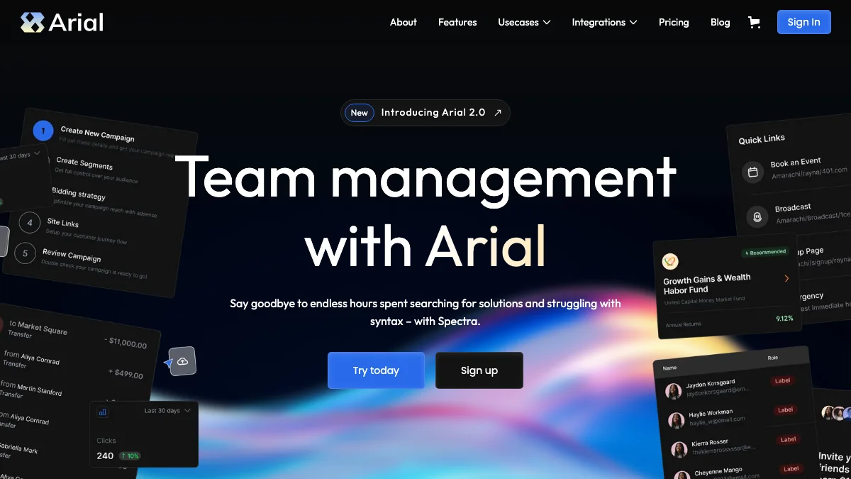 Screenshot of the Arial theme homepage