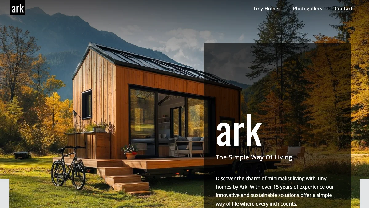 Screenshot of the Ark TinyHomes theme homepage