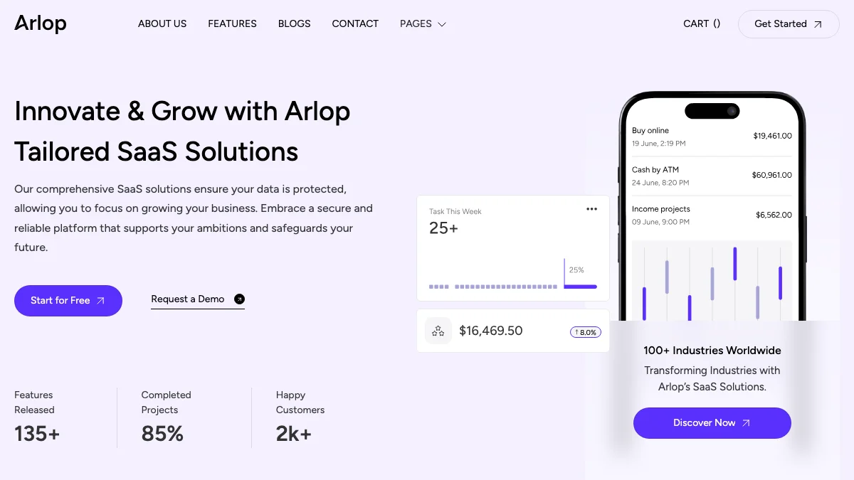 Screenshot of the Arlop theme homepage