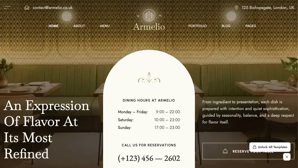 Screenshot of the Armelio theme homepage