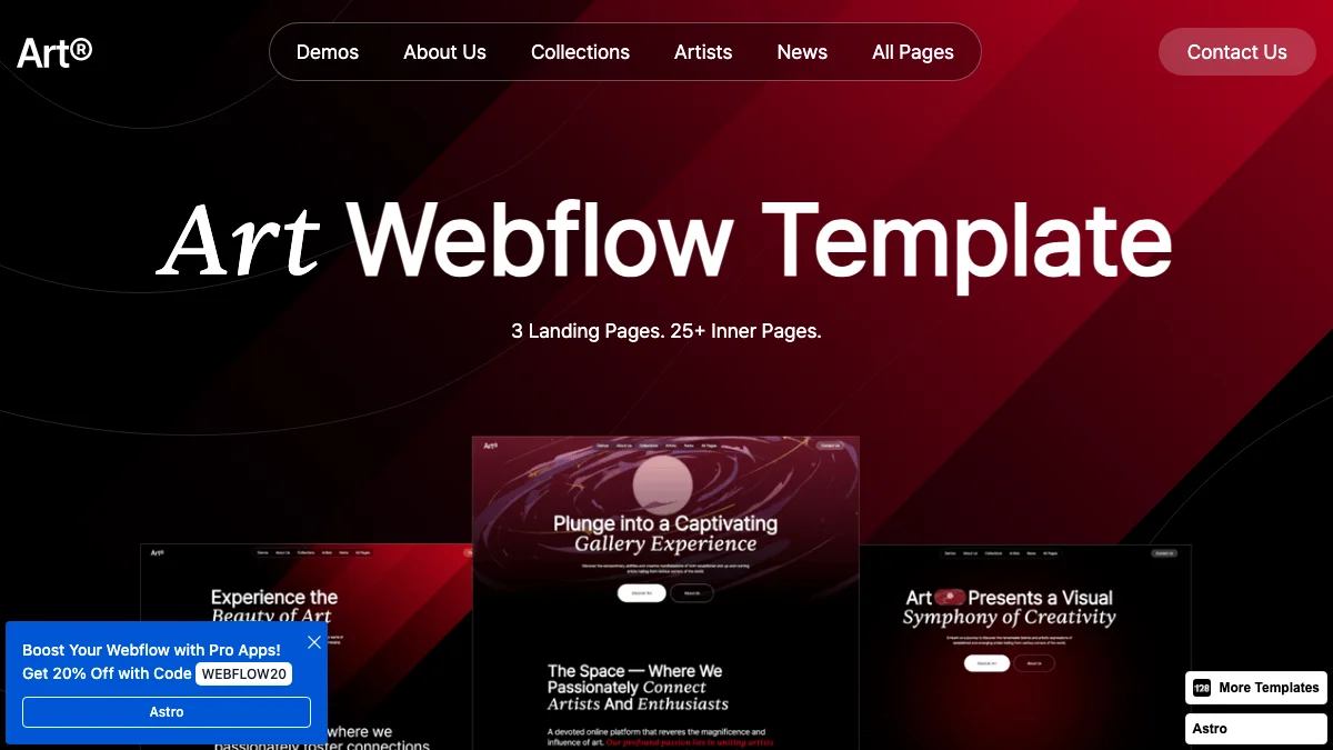 Screenshot of the Art 128 theme homepage