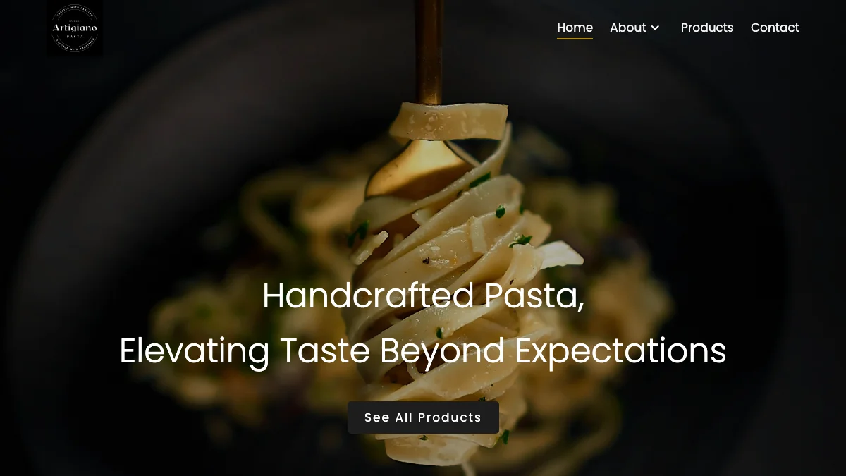Screenshot of the Artigiano Pasta theme homepage