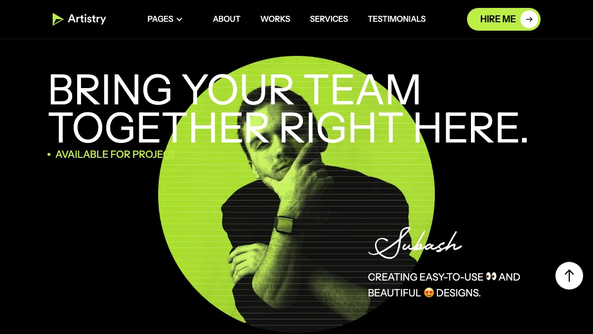 Screenshot of the Artistry theme homepage