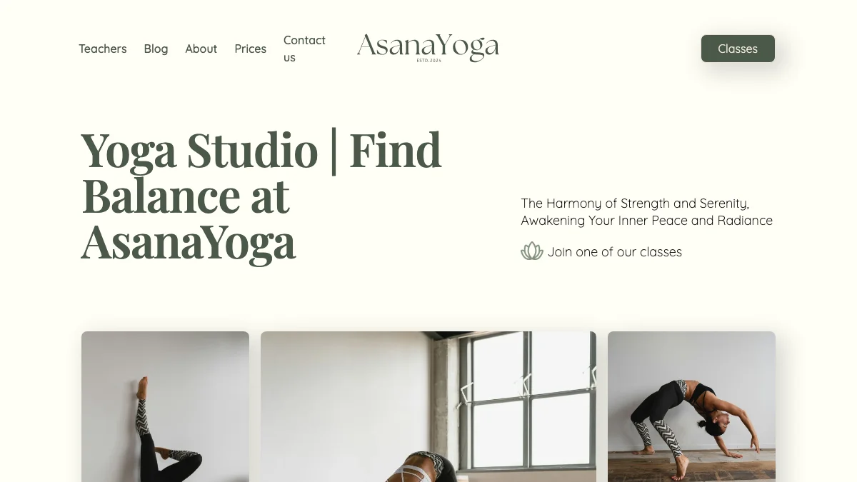 Screenshot of the AsanaYoga theme homepage