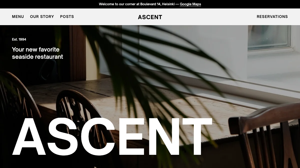 Screenshot of the Ascent theme homepage