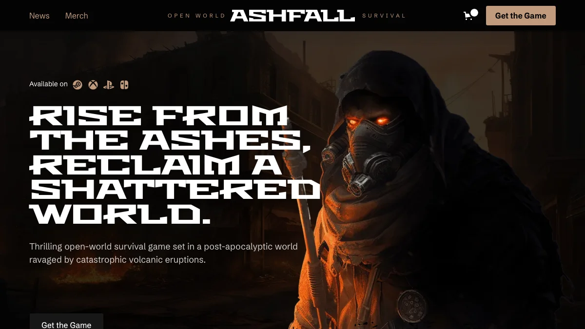 Screenshot of the Ashfall theme homepage