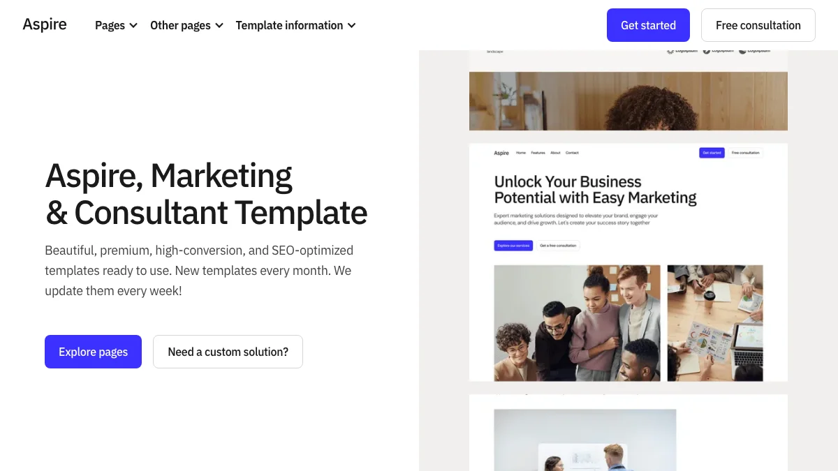 Screenshot of the Aspire Marketing theme homepage