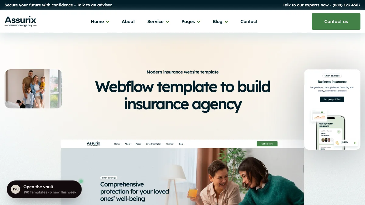Screenshot of the Assurix theme homepage